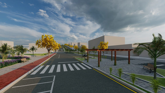 Render do projeto de revitalização da avenida central